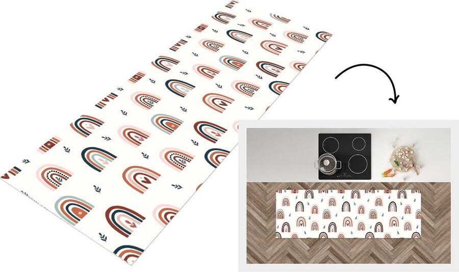 KitchenYeah Keukenloper Loper keuken Regenboog Pastel Patronen Bohemian 180x60 cm Keukenloper vinyl