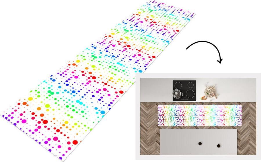 KitchenYeah Keukenloper Loper keuken Regenboog Patronen Confetti Neon 200x50 cm Keukenloper vinyl