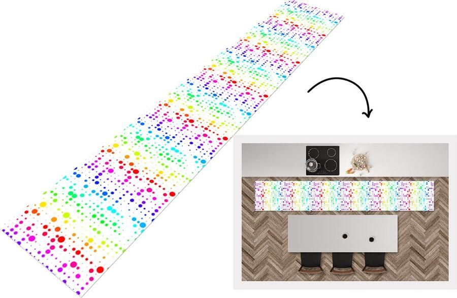 KitchenYeah Keukenloper Keukenmat Regenboog Patronen Confetti Neon 360x60 cm Keuken vloerkleed