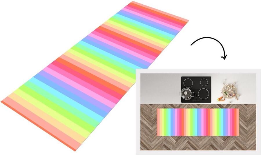 KitchenYeah Keukenloper Loper keuken Regenboog Patronen Pastel 180x60 cm Keukenloper vinyl