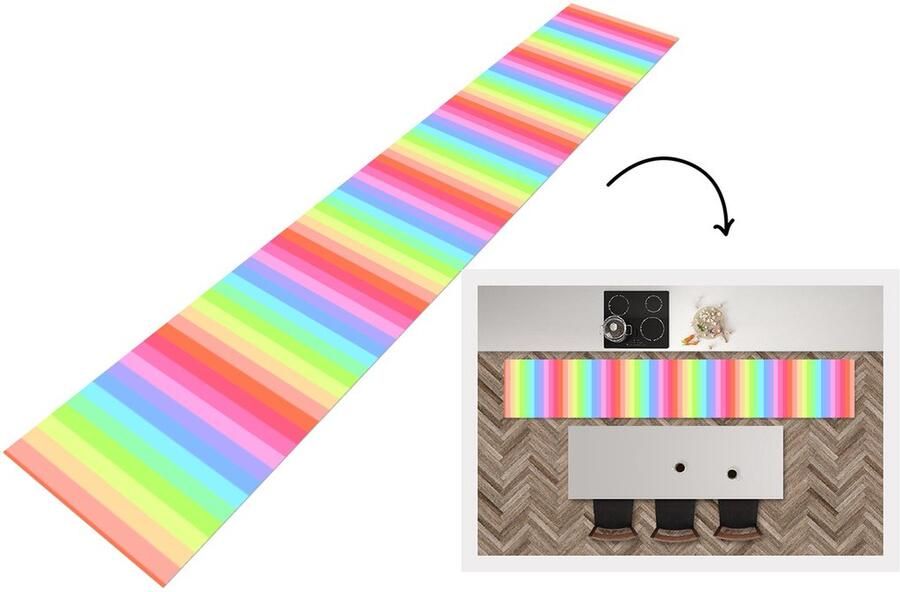 KitchenYeah Keukenloper Keukenmat Regenboog Patronen Pastel 360x60 cm Keuken vloerkleed