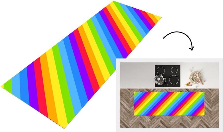 KitchenYeah Keukenloper Loper keuken Regenboog Patronen Pride 150x50 cm Keukenloper vinyl
