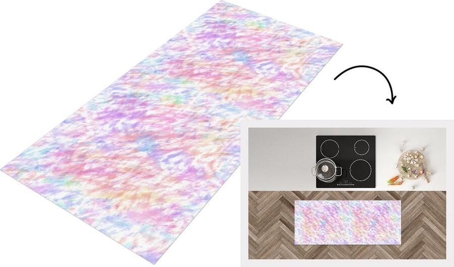 KitchenYeah Keukenloper Loper keuken Regenboog Verf Patroon Tie dye 120x50 cm Keukenloper vinyl