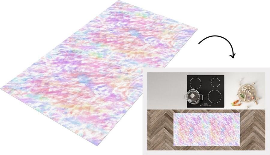 KitchenYeah Keukenloper Loper keuken Regenboog Verf Patroon Tie dye 120x60 cm Keukenloper vinyl