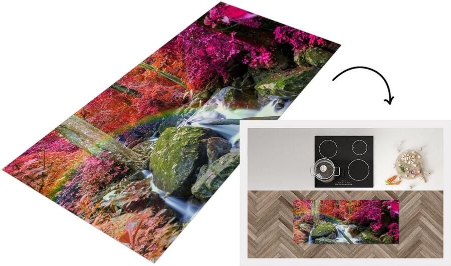 KitchenYeah Keukenloper Loper keuken Regenboog Waterval Bomen Stenen Mos 120x50 cm Keukenloper vinyl