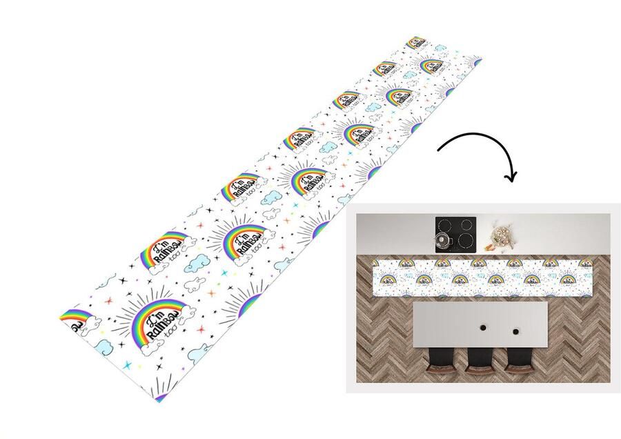 KitchenYeah Keukenloper Keukenmat Regenboog Wolken Patroon 360x60 cm Keuken vloerkleed