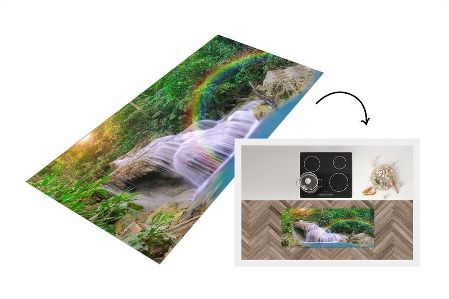 KitchenYeah Keukenloper Loper keuken Regenboog Zon Waterval Natuur 120x50 cm Keukenloper vinyl