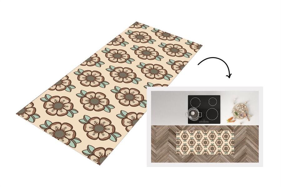 KitchenYeah Keukenloper Loper keuken Retro Bloemen Design 120x50 cm Keukenloper vinyl