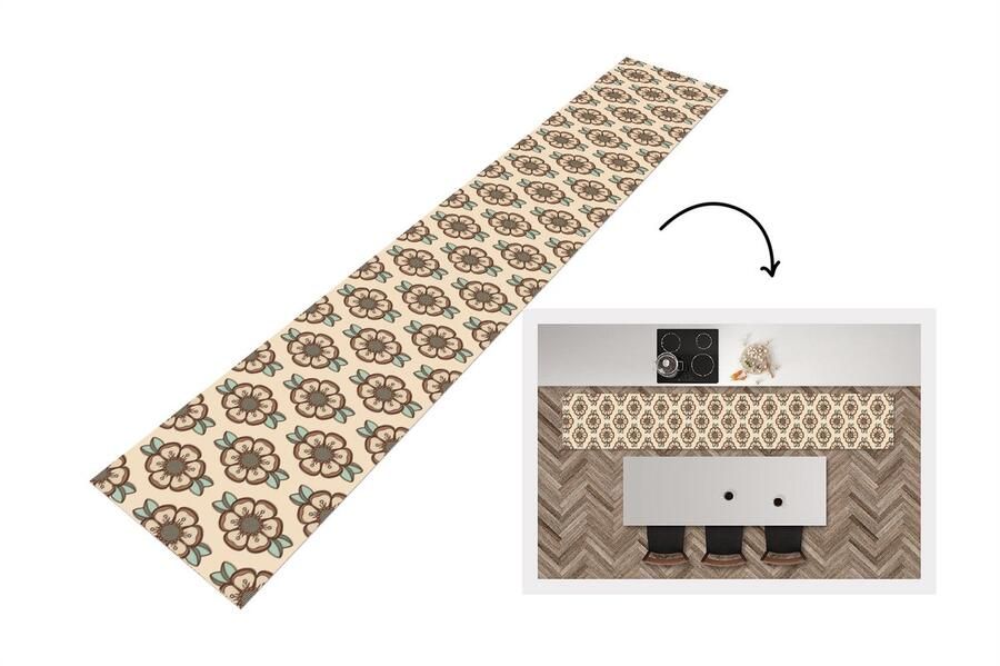 KitchenYeah Keukenloper Loper keuken Retro Bloemen Design 300x50 cm Keukenloper vinyl