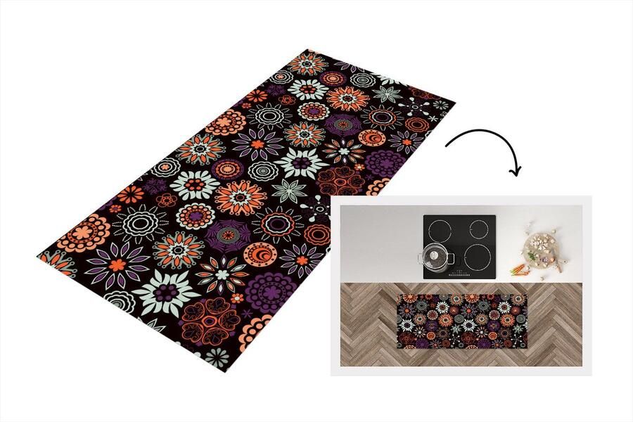 KitchenYeah Keukenloper Loper keuken Retro Bloemen Regenboog Boho Patronen 120x50 cm Keukenloper vinyl