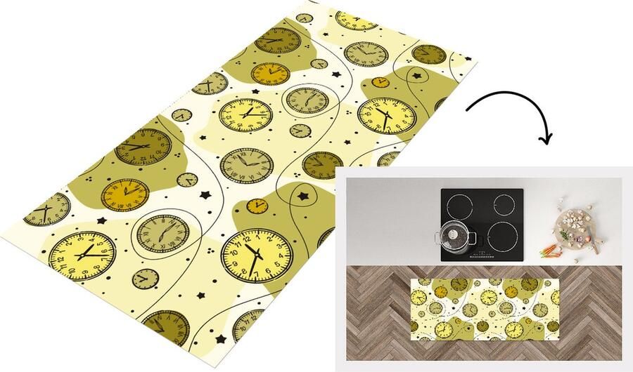 KitchenYeah Keukenloper Loper keuken Retro Klok Patronen Stippen 120x50 cm Keukenloper vinyl