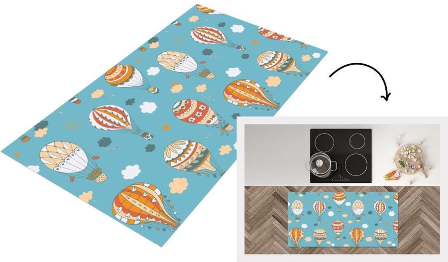 KitchenYeah Keukenloper Loper keuken Retro Luchtballon Pastel Kinderen Design 120x60 cm Keukenloper vinyl