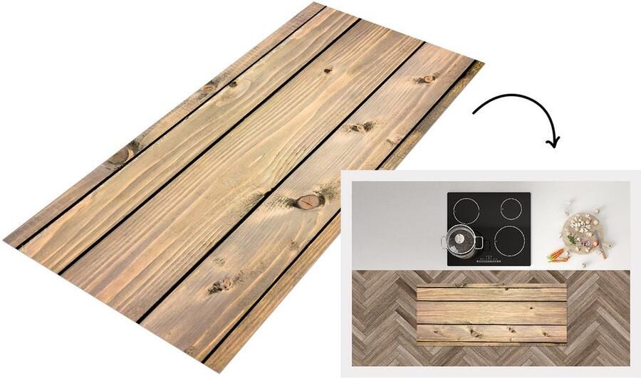 KitchenYeah Keukenloper Loper keuken Retro Plank Hout Natuur 120x50 cm Keukenloper vinyl