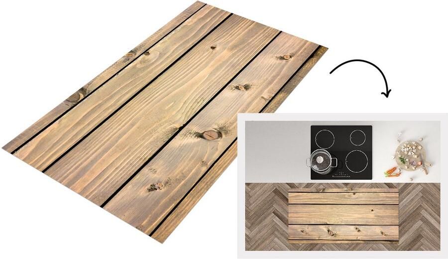 KitchenYeah Keukenloper Loper keuken Retro Plank Hout Natuur 120x60 cm Keukenloper vinyl