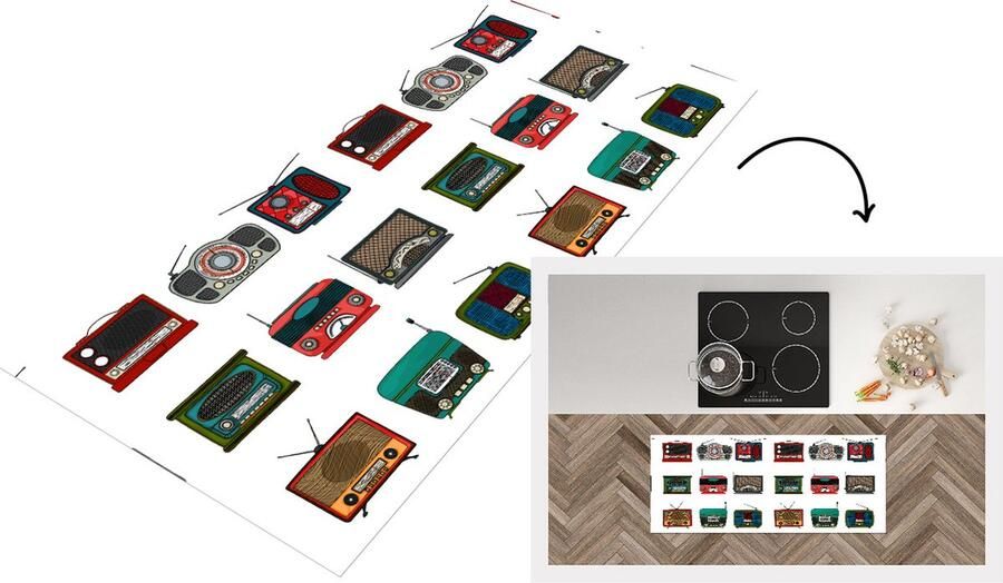 KitchenYeah Keukenloper Loper keuken Retro Radio Design 120x50 cm Keukenloper vinyl