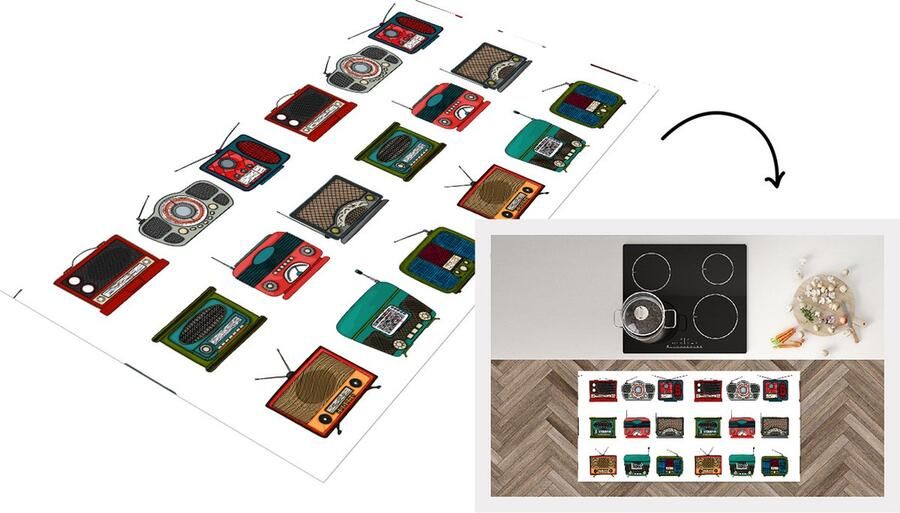 KitchenYeah Keukenloper Loper keuken Retro Radio Design 120x60 cm Keukenloper vinyl