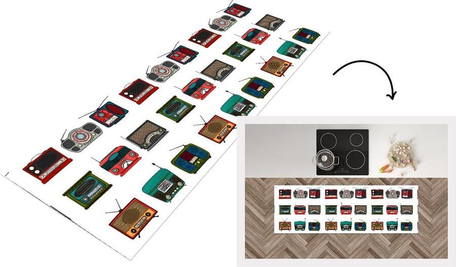 KitchenYeah Keukenloper Loper keuken Retro Radio Design 180x60 cm Keukenloper vinyl