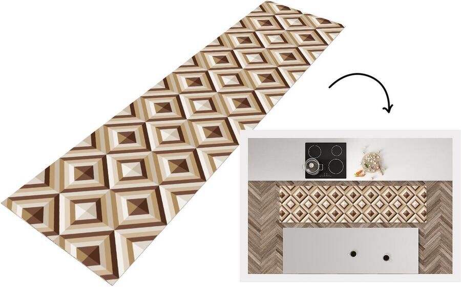 KitchenYeah Keukenloper Loper keuken Retro Ster Design 200x50 cm Keukenloper vinyl