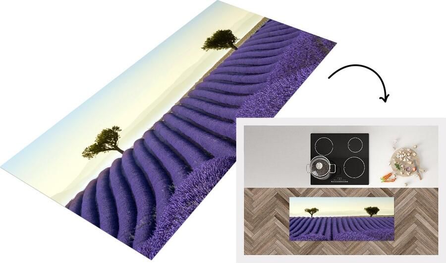 KitchenYeah Keukenloper Loper keuken Rollende heuvels met bomen op lavendelveld 120x50 cm Keukenloper vinyl