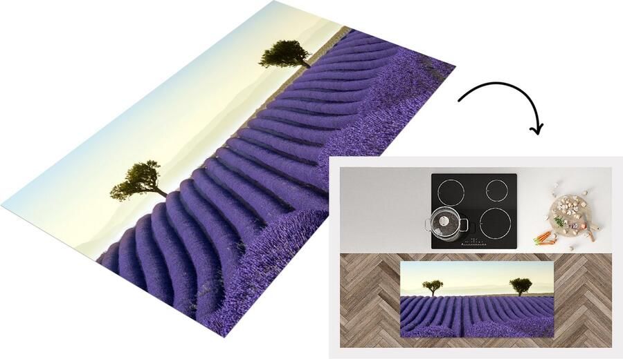 KitchenYeah Keukenloper Loper keuken Rollende heuvels met bomen op lavendelveld 120x60 cm Keukenloper vinyl
