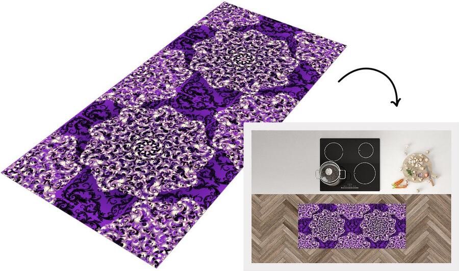 KitchenYeah Keukenloper Loper keuken Roos Paars Patronen Barok 120x50 cm Keukenloper vinyl
