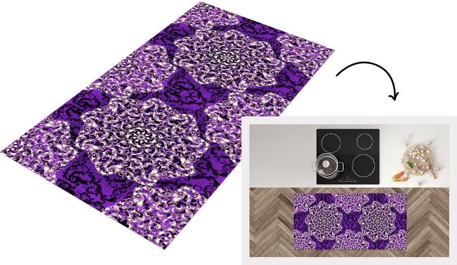 KitchenYeah Keukenloper Loper keuken Roos Paars Patronen Barok 120x60 cm Keukenloper vinyl