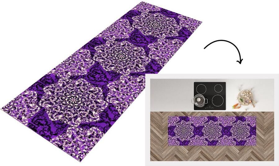 KitchenYeah Keukenloper Loper keuken Roos Paars Patronen Barok 180x60 cm Keukenloper vinyl