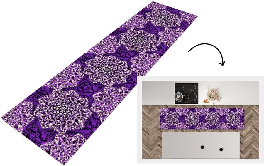 KitchenYeah Keukenloper Loper keuken Roos Paars Patronen Barok 240x60 cm Keukenloper vinyl