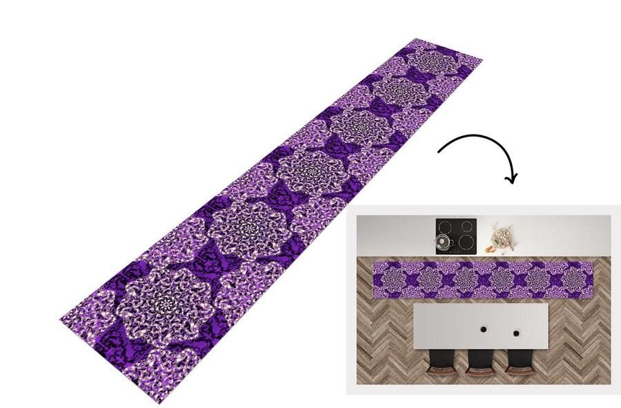 KitchenYeah Keukenloper Keukenmat Roos Paars Patronen Barok 360x60 cm Keuken vloerkleed