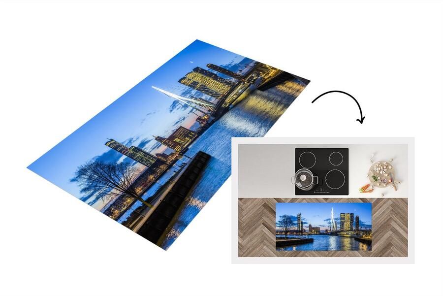 KitchenYeah Keukenloper Loper keuken Rotterdam Erasmus Brug Nacht 120x60 cm Keukenloper vinyl