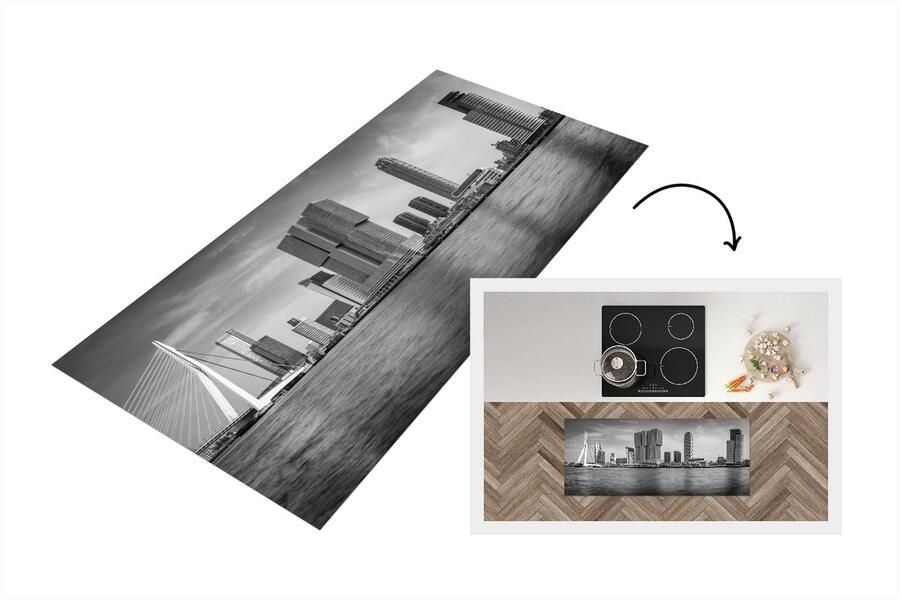 KitchenYeah Keukenloper Loper keuken Rotterdam Erasmus Brug Zwart Wit 120x50 cm Keukenloper vinyl