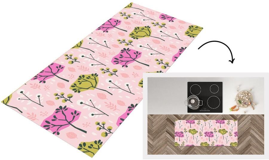 KitchenYeah Keukenloper Loper keuken Roze Bomen Bladeren Design 120x50 cm Keukenloper vinyl