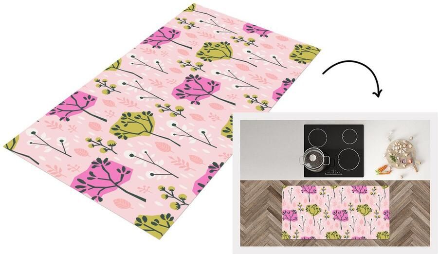 KitchenYeah Keukenloper Loper keuken Roze Bomen Bladeren Design 120x60 cm Keukenloper vinyl