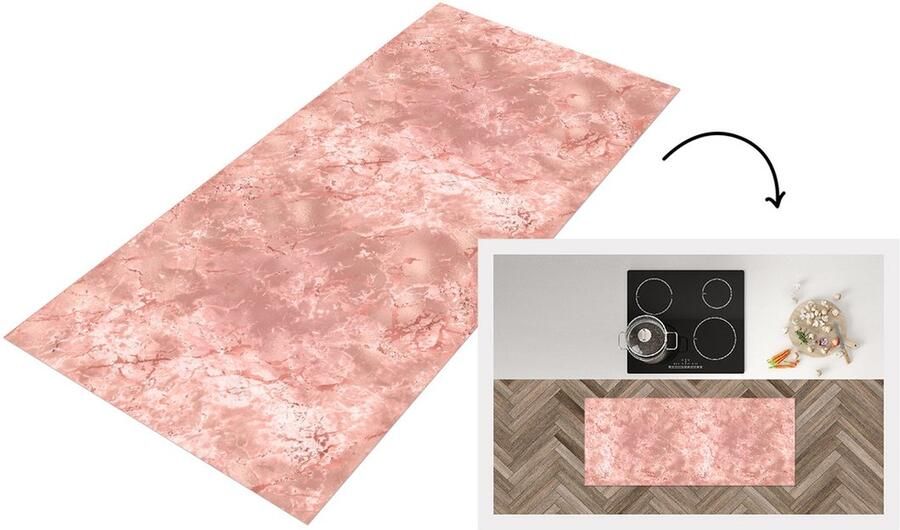 KitchenYeah Keukenloper Loper keuken Roze Marmer Patroon 120x50 cm Keukenloper vinyl
