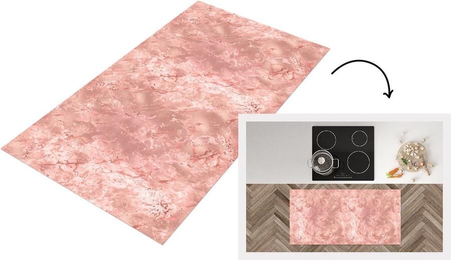 KitchenYeah Keukenloper Loper keuken Roze Marmer Patroon 120x60 cm Keukenloper vinyl