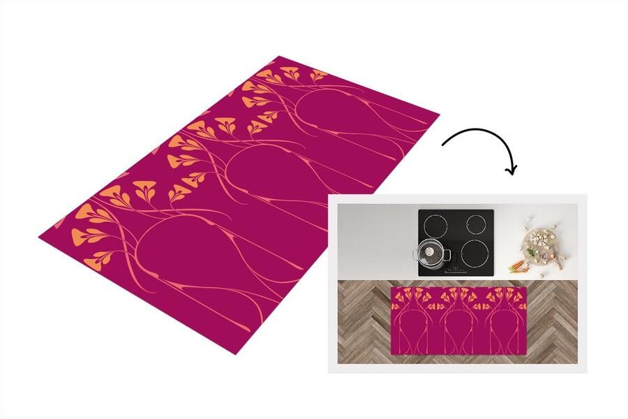 KitchenYeah Keukenloper Loper keuken Roze Oranje Jugendstil Patronen 120x60 cm Keukenloper vinyl