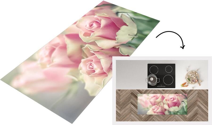 KitchenYeah Keukenloper Loper keuken Roze rozen schijnen in het felle zonlicht 120x50 cm Keukenloper vinyl