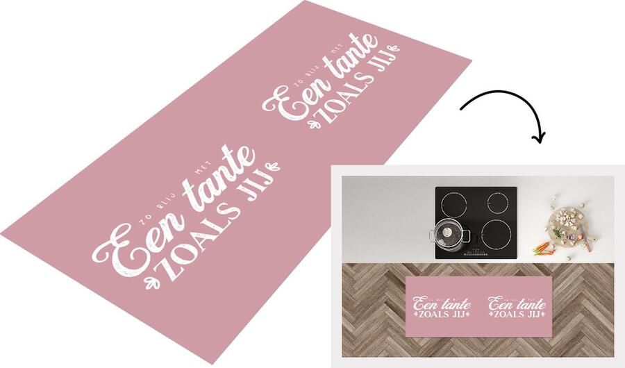 KitchenYeah Keukenloper Loper keuken Roze Spreuken Quotes 'Zo blij met een tante zoals jij' 120x50 cm Keukenloper vinyl