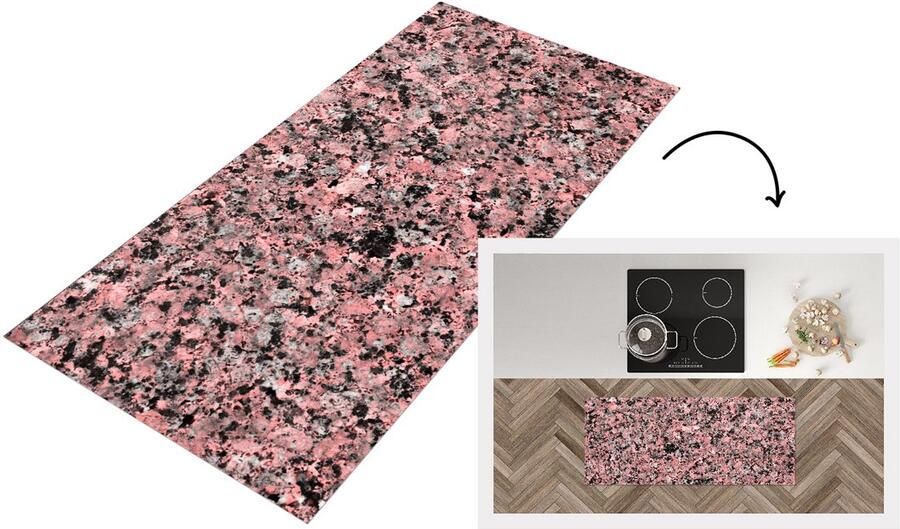 KitchenYeah Keukenloper Loper keuken Roze Zwart Graniet Kristallen 120x50 cm Keukenloper vinyl