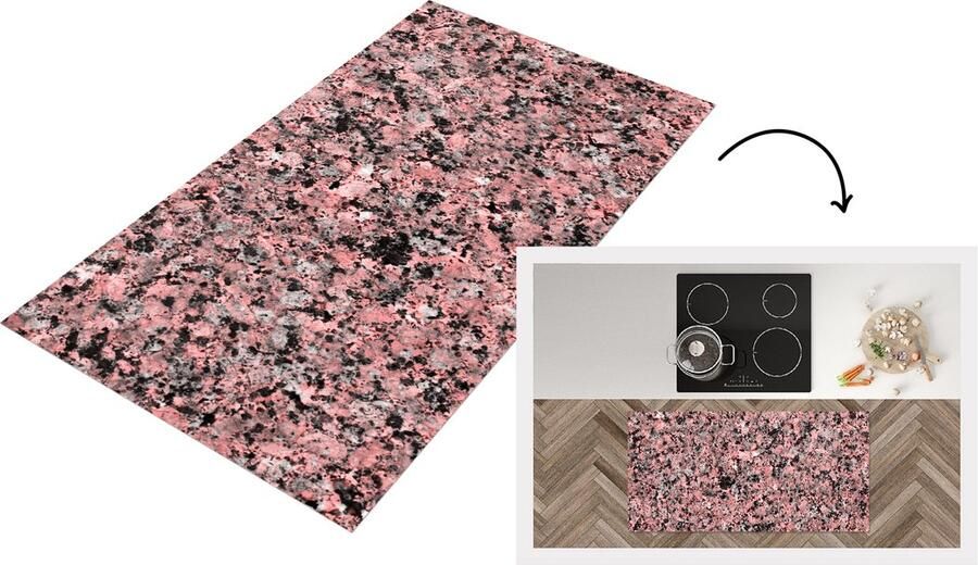 KitchenYeah Keukenloper Loper keuken Roze Zwart Graniet Kristallen 120x60 cm Keukenloper vinyl