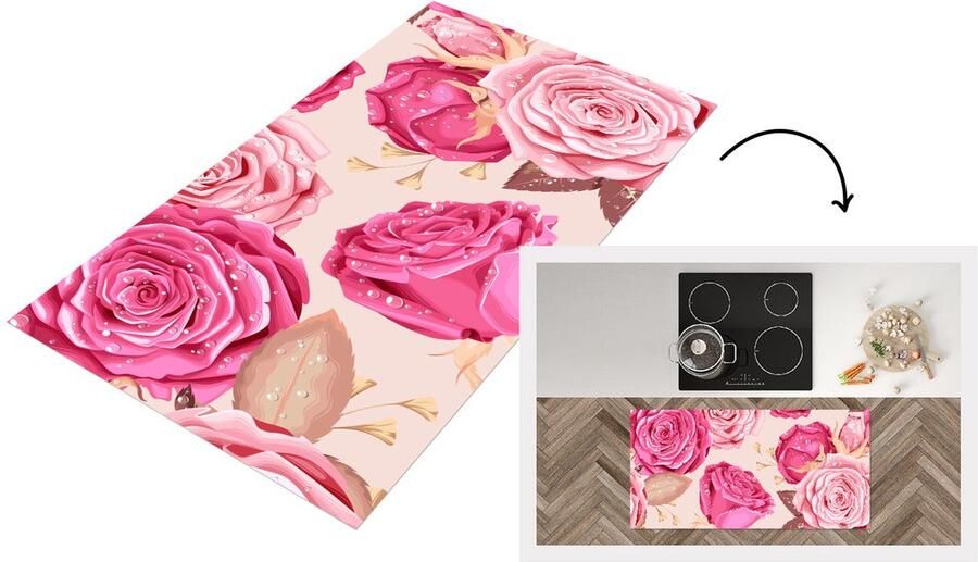 KitchenYeah Keukenloper Loper keuken Rozen Collage Roze 120x60 cm Keukenloper vinyl
