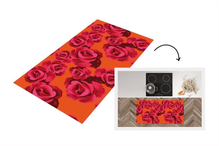 KitchenYeah Keukenloper Loper keuken Rozen Oranje Patroon 120x60 cm Keukenloper vinyl