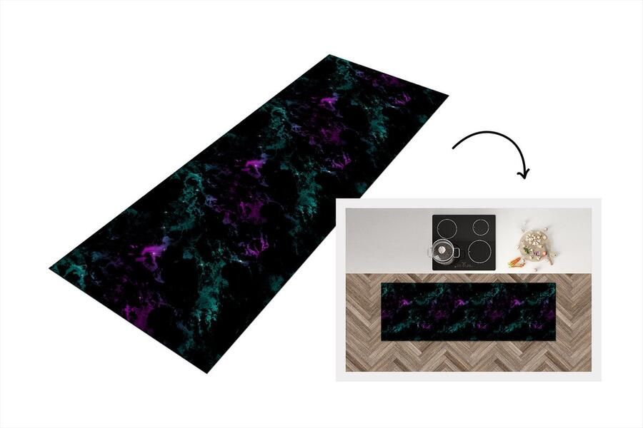 KitchenYeah Keukenloper Loper keuken Ruimte Marmer Patroon Sterrenhemel 150x50 cm Keukenloper vinyl