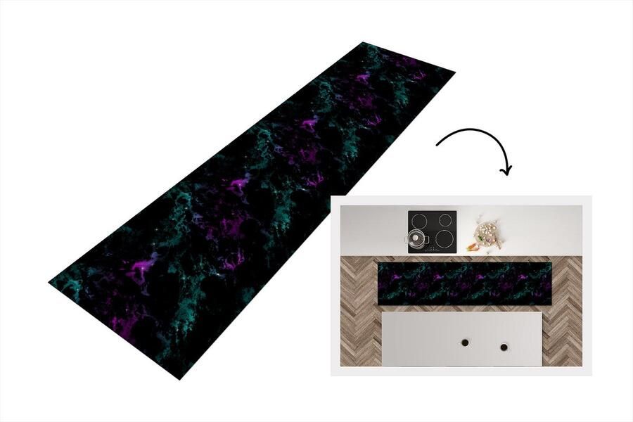 KitchenYeah Keukenloper Loper keuken Ruimte Marmer Patroon Sterrenhemel 240x60 cm Keukenloper vinyl