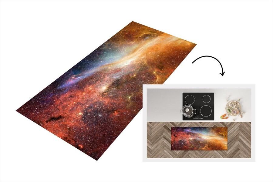 KitchenYeah Keukenloper Loper keuken Ruimte Sterren Oranje 120x50 cm Keukenloper vinyl
