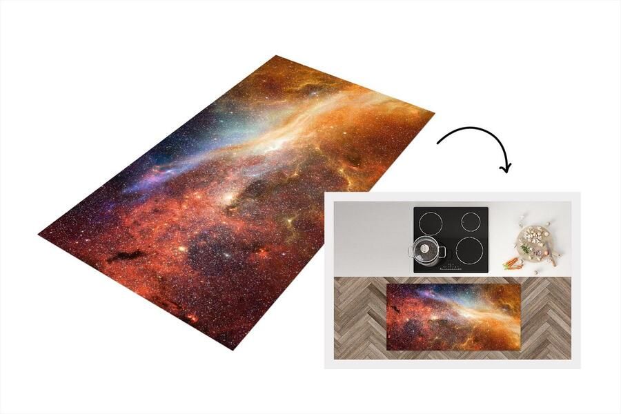 KitchenYeah Keukenloper Loper keuken Ruimte Sterren Oranje 120x60 cm Keukenloper vinyl