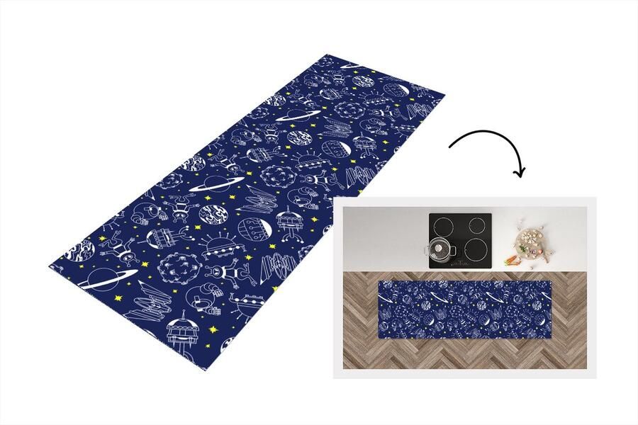 KitchenYeah Keukenloper Loper keuken Ruimte Sterren Patronen Planeten 180x60 cm Keukenloper vinyl