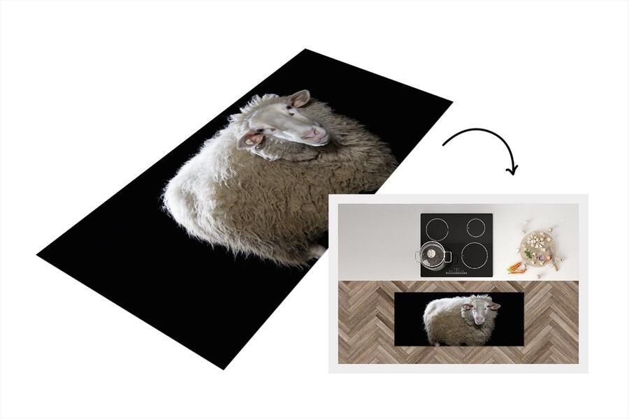 KitchenYeah Keukenloper Loper keuken Schaap Boerderijdieren Zwart 120x50 cm Keukenloper vinyl