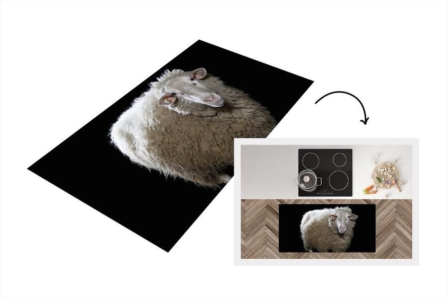 KitchenYeah Keukenloper Loper keuken Schaap Boerderijdieren Zwart 120x60 cm Keukenloper vinyl