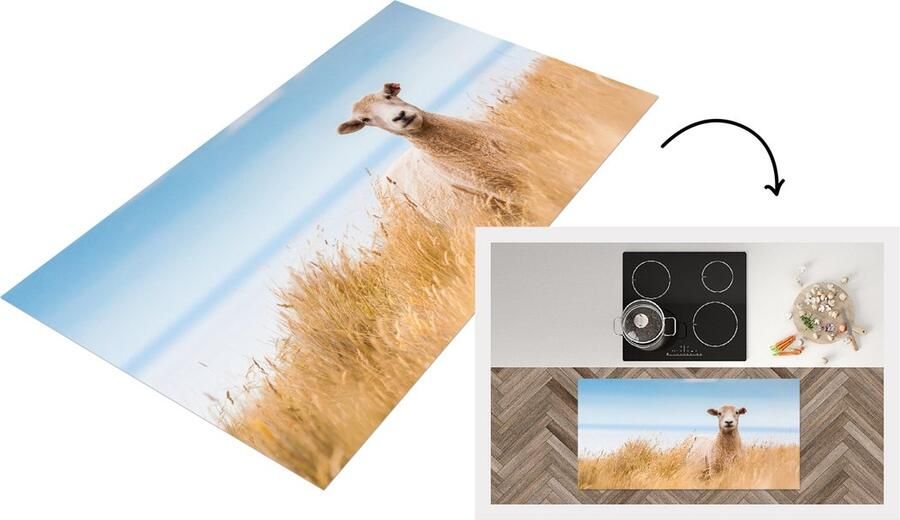 KitchenYeah Keukenloper Loper keuken Schaap Gras Zee 120x60 cm Keukenloper vinyl